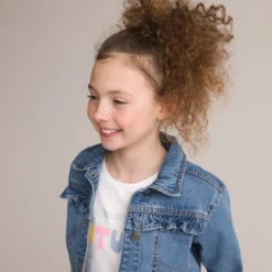 Veste Denim Boutonnée, à Volant