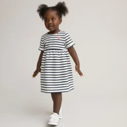 Robe Rayée Manches Courtes, Molleton En Coton Bio