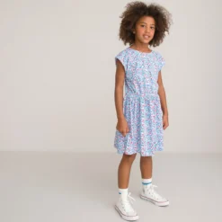 Robe Manches Courtes, Motif Fleurs