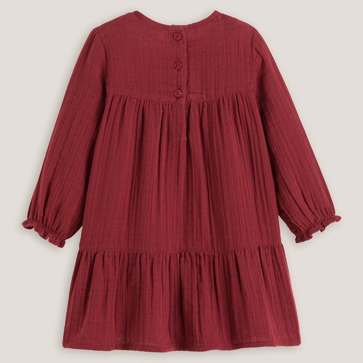 Robe Brodée à Manches Longues, Gaze De Coton 4 Robe Brodée à Manches Longues, Gaze De Coton – Image 4