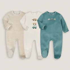 Lot De 3 Pyjamas 1 Pièce En Velours