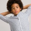 Chemise Col Mao Rayée, Lin Mélangé 3-12 Ans