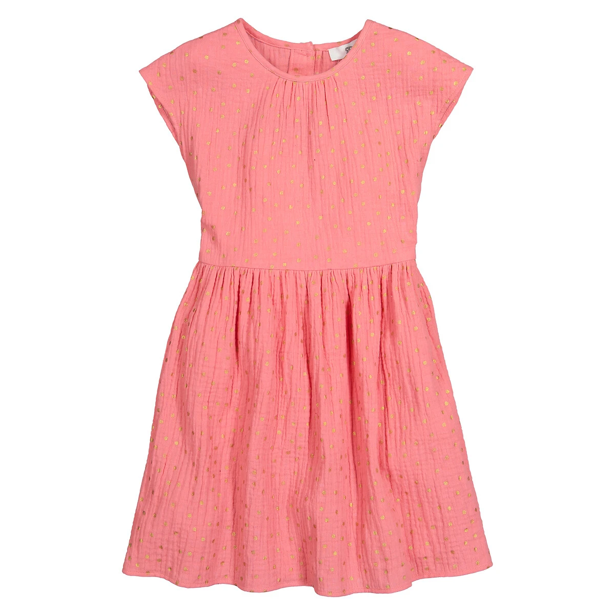 Robe Manches Courtes, Gaze De Coton, Imprimé Pois 3 Robe Manches Courtes, Gaze De Coton, Imprimé Pois – Image 3