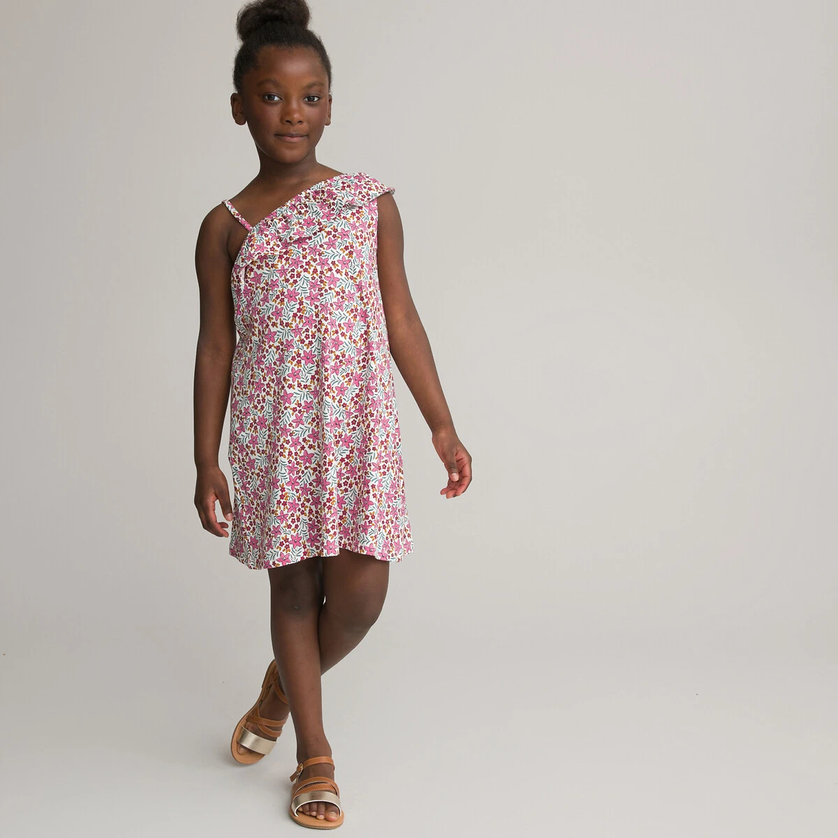 Robe à Encolure Asymétrique, Motif Floral 1 Robe à Encolure Asymétrique, Motif Floral