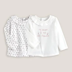 Lot De 2 T-shirts Manches Longues à Col Volanté