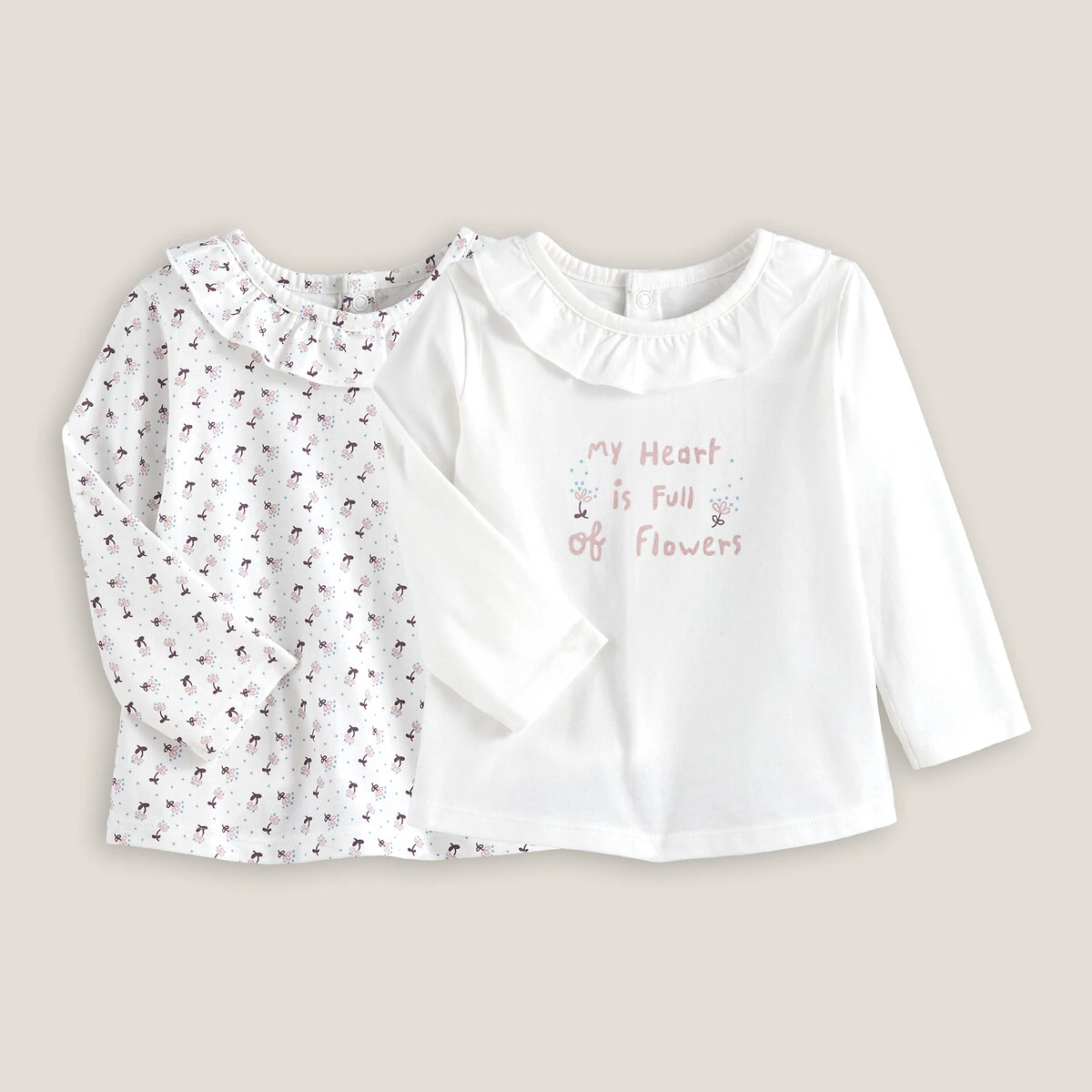 Lot De 2 T-shirts Manches Longues à Col Volanté 1 Lot De 2 T-shirts Manches Longues à Col Volanté