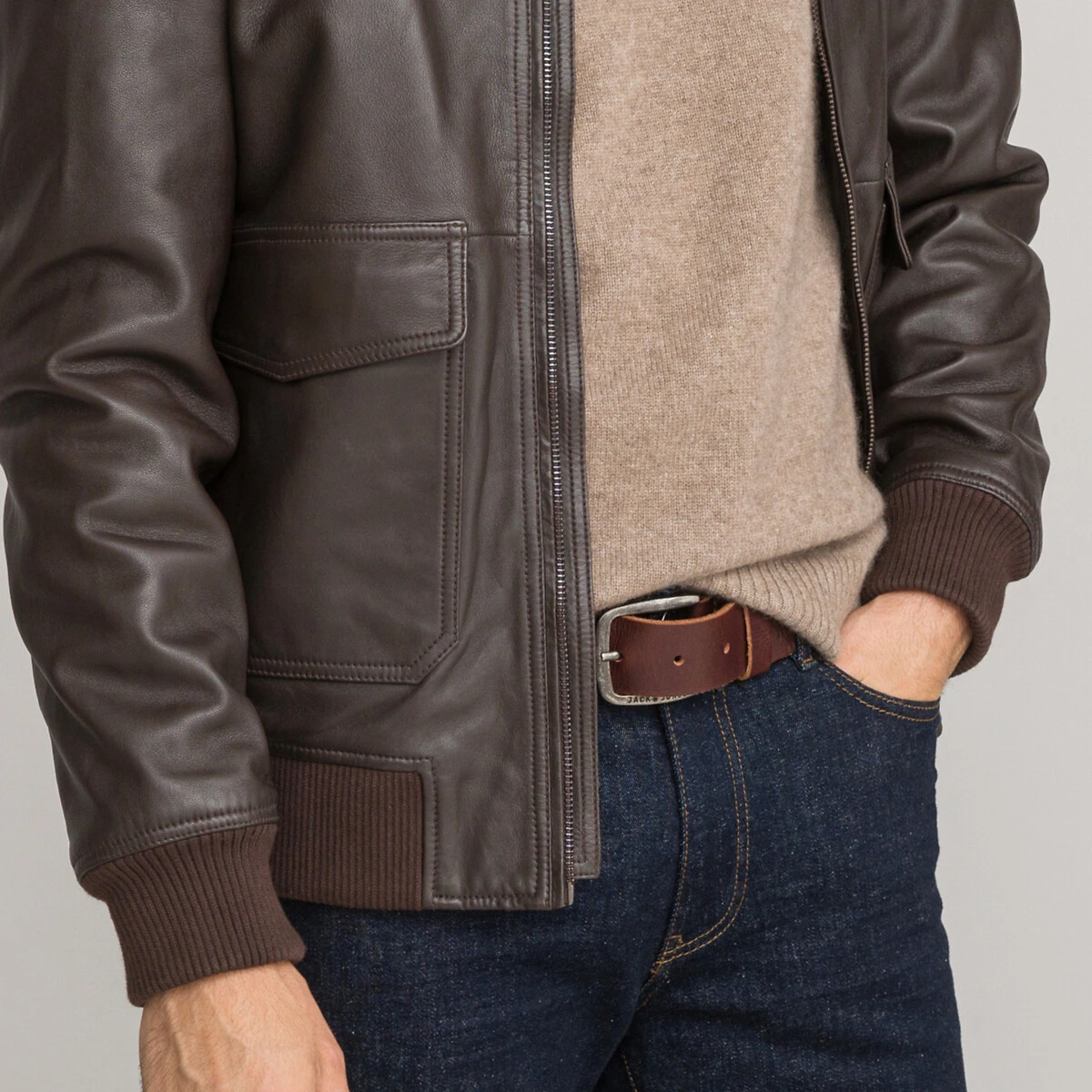 Blouson Aviateur En Cuir Lisse Col Sherpa 3 Blouson Aviateur En Cuir Lisse Col Sherpa – Image 3