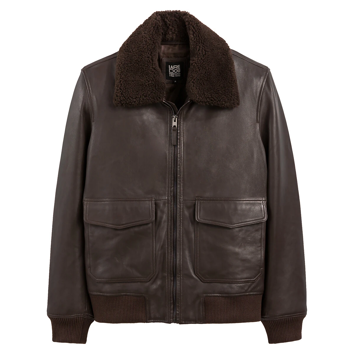 Blouson Aviateur En Cuir Lisse Col Sherpa 5 Blouson Aviateur En Cuir Lisse Col Sherpa – Image 5