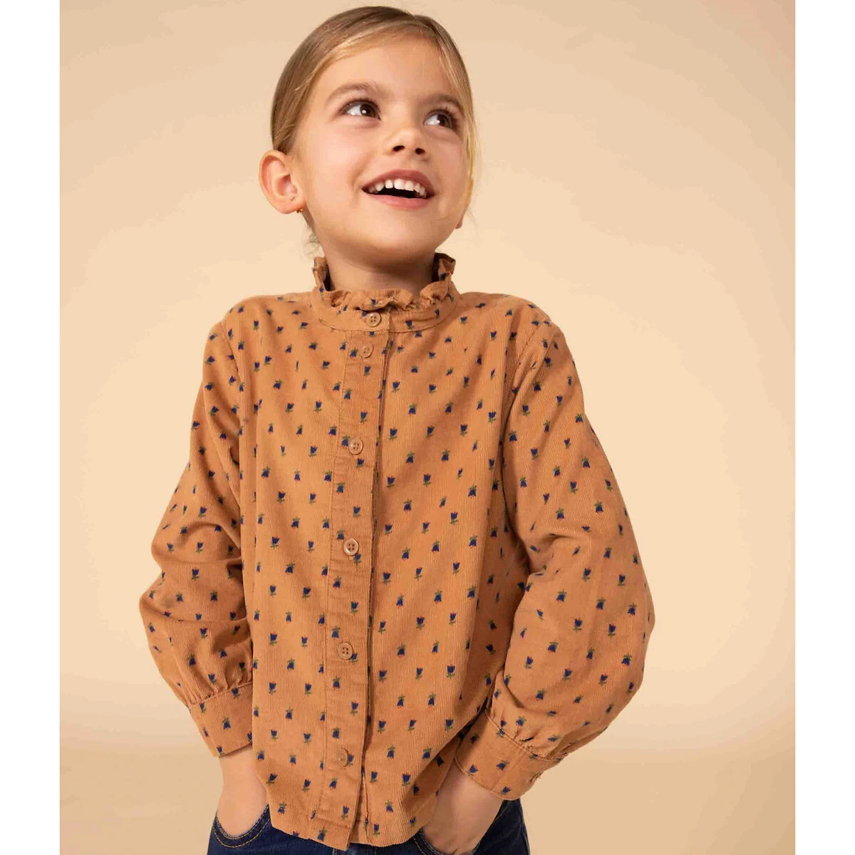 PETIT BATEAU Blouse Manches Longues En Velours Fin Fleuri 1 PETIT BATEAU Blouse Manches Longues En Velours Fin Fleuri