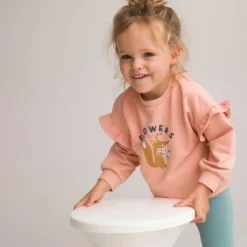 Sweat Imprimé Renard Molleton, Volants Aux Manches