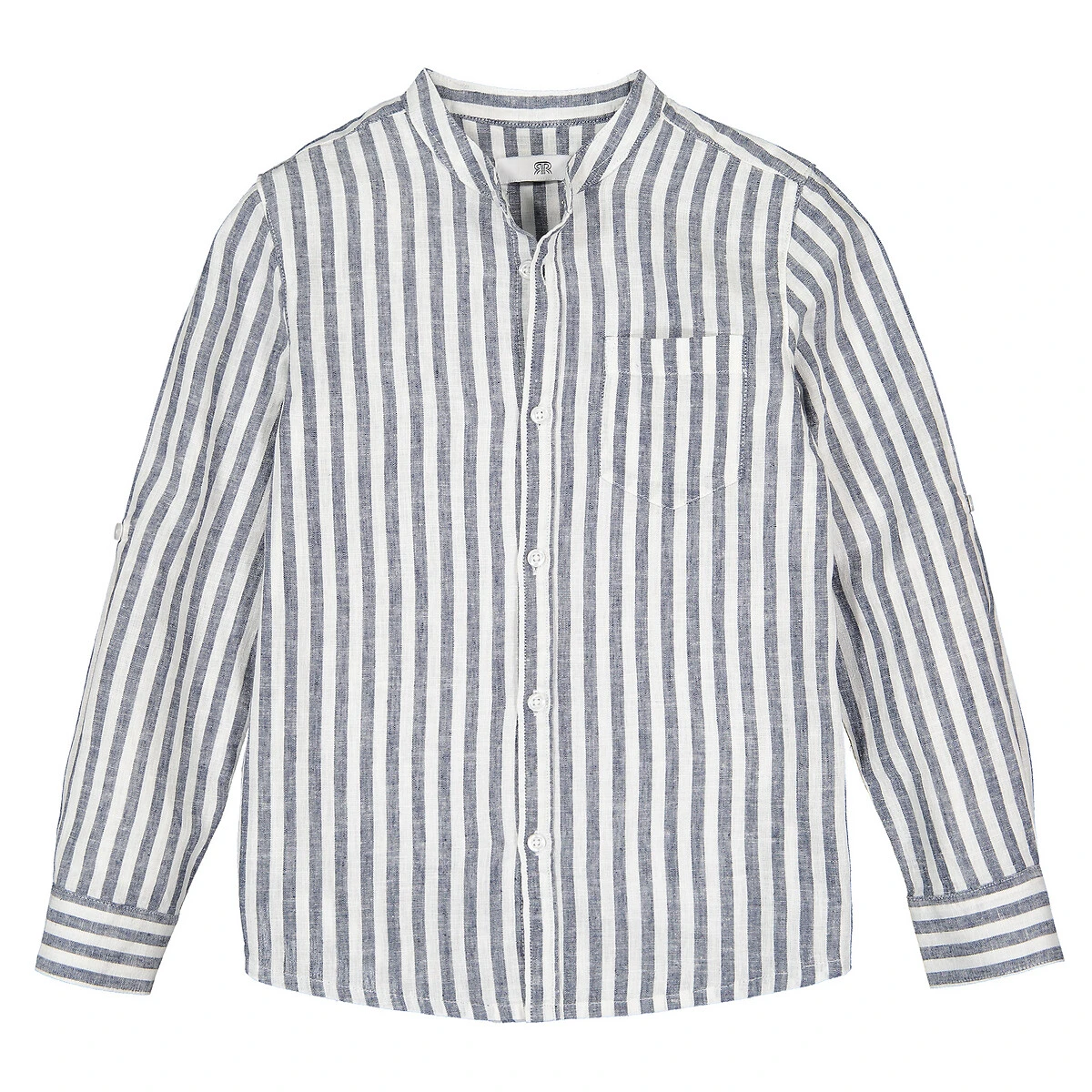 Chemise Col Mao Rayée, Lin Mélangé 3-12 Ans 3 Chemise Col Mao Rayée, Lin Mélangé 3-12 Ans – Image 3