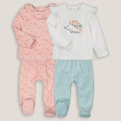 Lot De 2 Pyjamas 2 Pièces Velours, Motifs Fleuris
