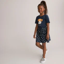 T-shirt Col Rond, Motif Tête De Chien