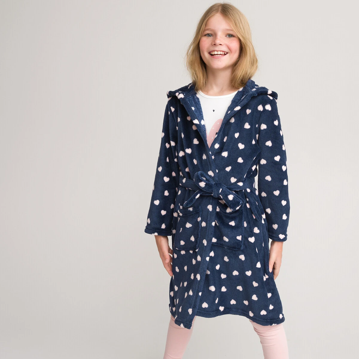 Robe De Chambre à Capuche En Polaire Imprimé Cœur 1 Robe De Chambre à Capuche En Polaire Imprimé Cœur