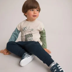 T-shirt Manches Longues Color Block, Imprimé Ours