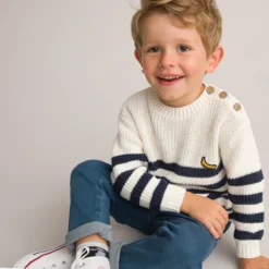 Pull Col Rond Rayé Coton Bio