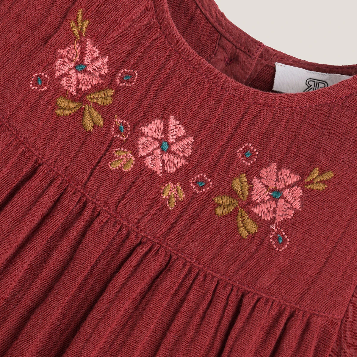 Robe Brodée à Manches Longues, Gaze De Coton 5 Robe Brodée à Manches Longues, Gaze De Coton – Image 5