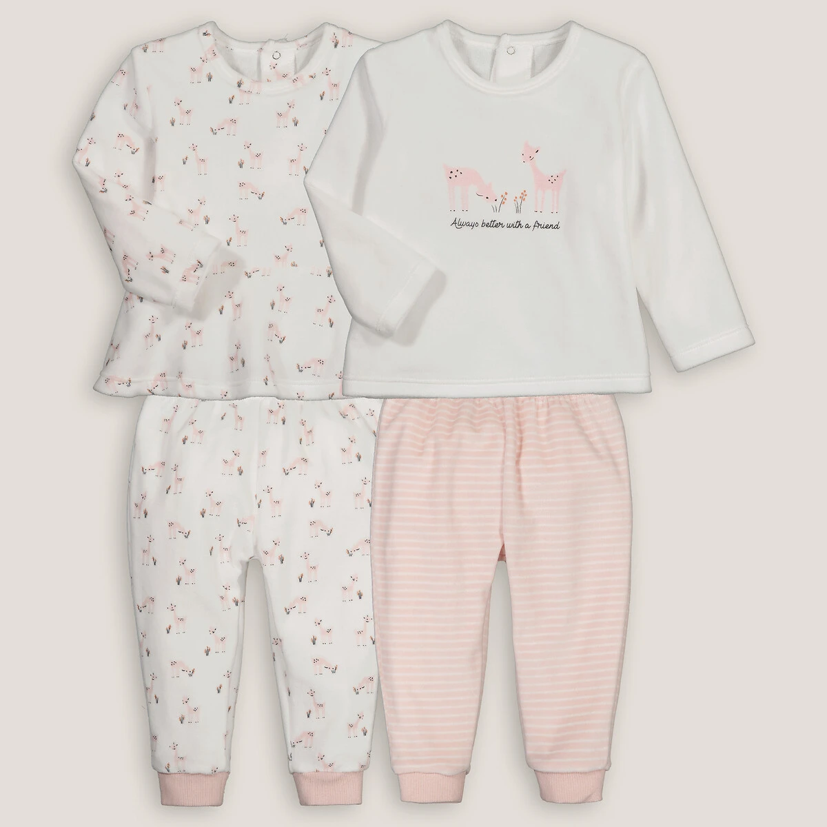 Lot De 2 Pyjamas 2 Pièces En Velours, Motif Biches 1 Lot De 2 Pyjamas 2 Pièces En Velours, Motif Biches