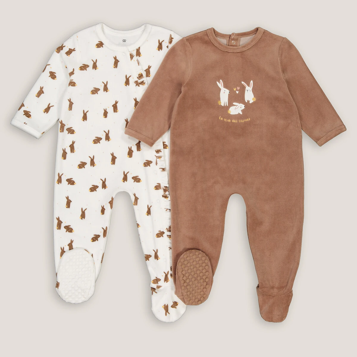 Lot De 2 Pyjamas 1 Pièce En Velours, Motif Lapins 1 Lot De 2 Pyjamas 1 Pièce En Velours, Motif Lapins