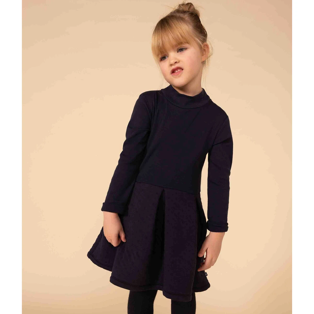 PETIT BATEAU Robe Manches Longues Col Montant, Unie 1 PETIT BATEAU Robe Manches Longues Col Montant, Unie