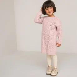 Robe-pull Droite Manches Longues, Maille Torsadée