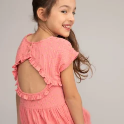 Robe Manches Courtes, Gaze De Coton, Imprimé Pois