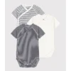 PETIT BATEAU Lot De 3 Bodies Croisés Manches Courtes